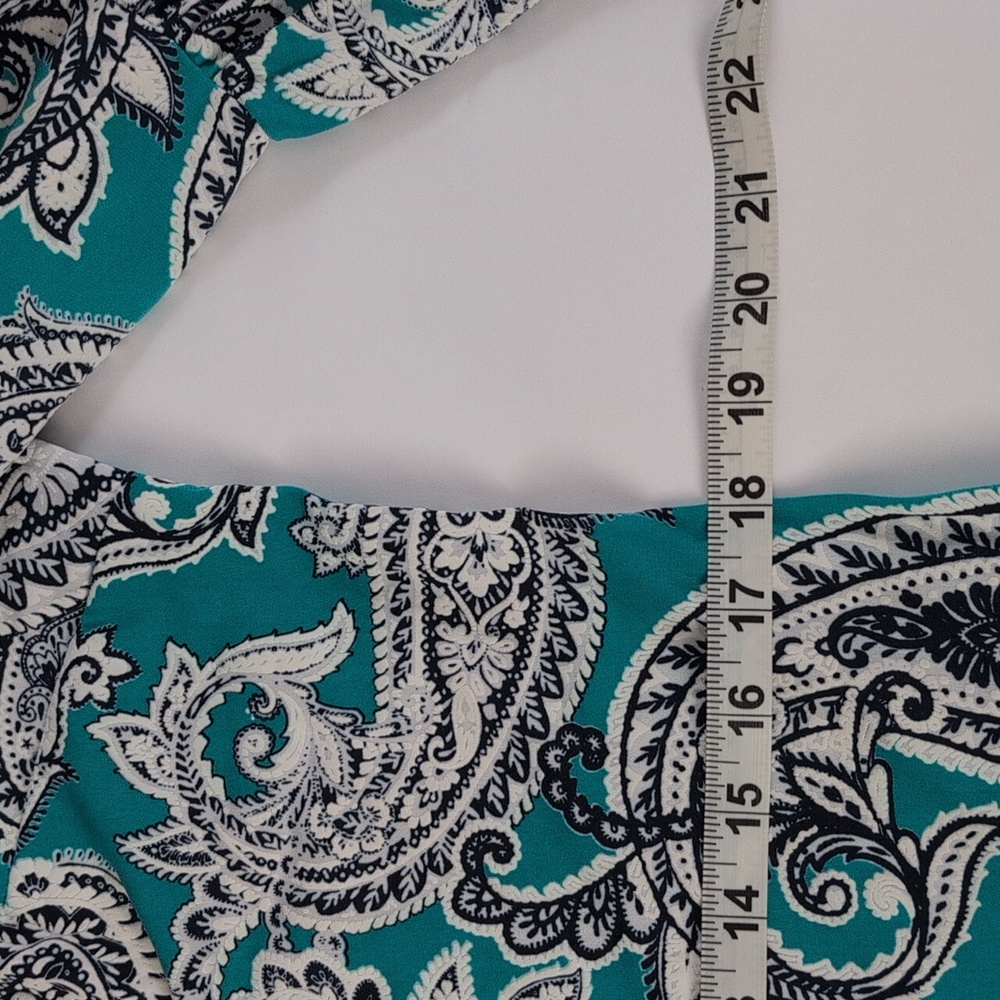 Sandra Darren Teal and Navy Paisley Long Sleeve Dress - Picture 7 of 9